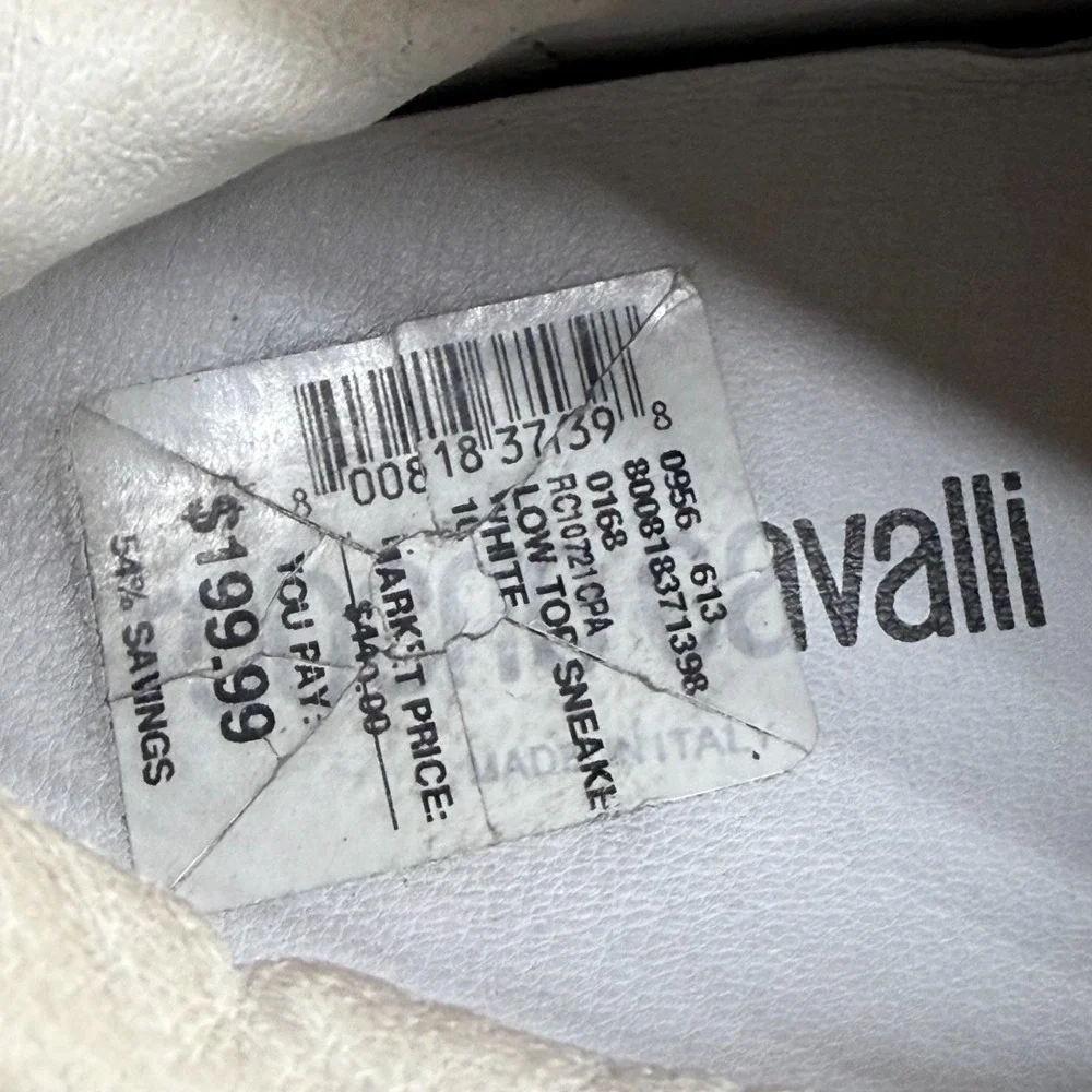 Roberto Cavalli White Green Leather Mens‎ 10 EU 43 Low Top Sneakers Italy